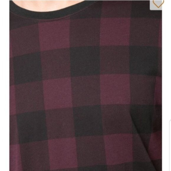 ATM Anthony Thomas Melillo Merlot & Black Plaid Crewneck T-Shirt size S Burgundy - Picture 13 of 13